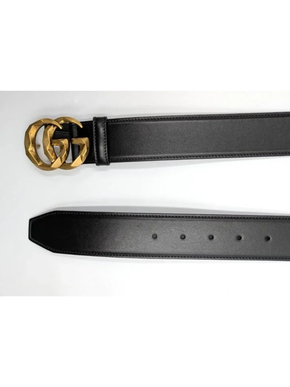 Gucci Men’s Plutone W40mm Calfskin Geometric Double G Belt Black 85cm 795526